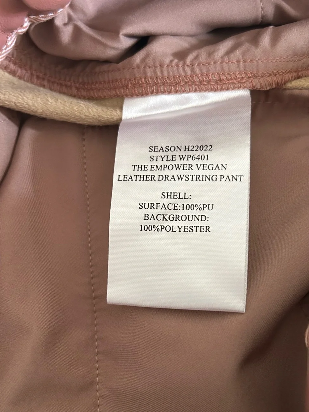 NWT Wildfang The Empower Vegan Leather Drawstring Pant Rose Brown size Medium